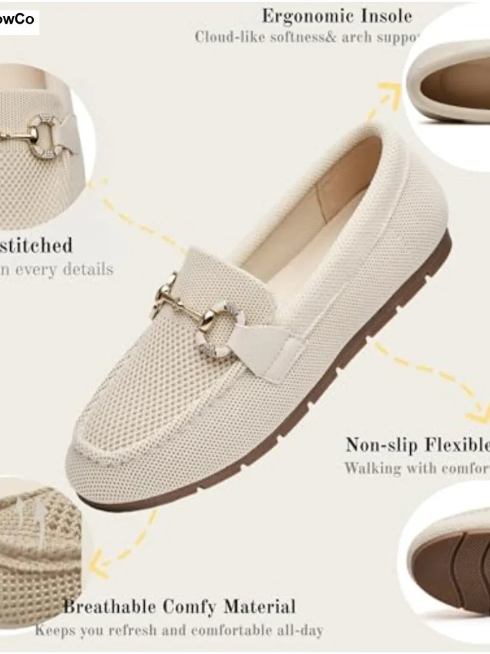 Women's Knit Slip On Loafers Memory Foam Arch Support Breathable Mesh Work